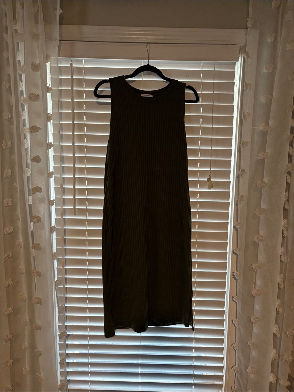 Nine West Olive Ribbed Sleeveless Midi Dress